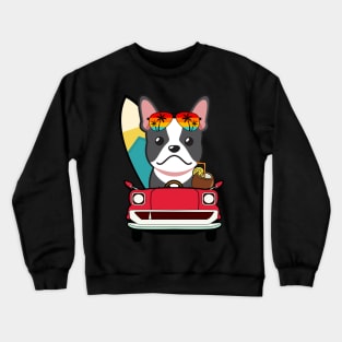 Surfer french bulldog driving to the beach Crewneck Sweatshirt